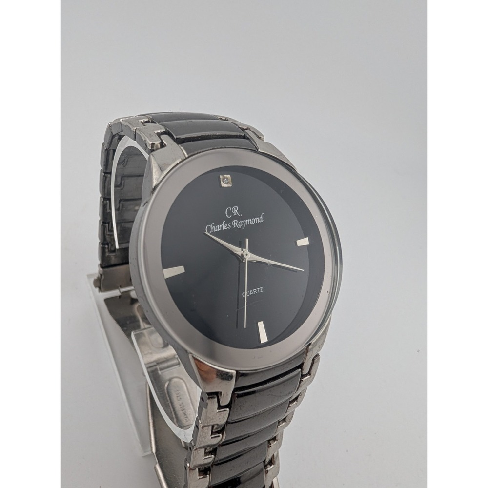 Charles Raymond Men's Watch 38mm Case Black/Silver 7.5" Band- New Battery